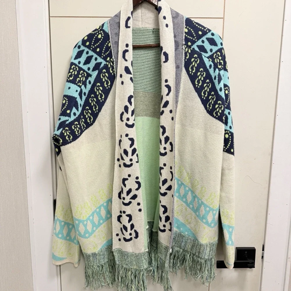 Anthropology Gypsy 05 Global Village Cardigan Fringe Sweater L - Picture 11 of 11